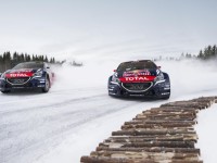 Sebastien Loeb and Timmy Hansen perform at Rallycross on Ice 2016 in Åre, Sweden on March 17, 2016.